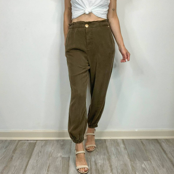 NWOT ZARA high waist joggers lyocell paper bag waist cabincore - Picture 11 of 12